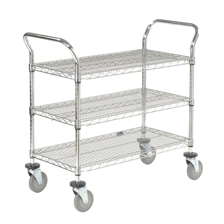Nexel Chrome Utility Cart w/3 Shelves & Poly Casters, 1200 lb. Capacity, 60inL x 24inW x 39inH 560147